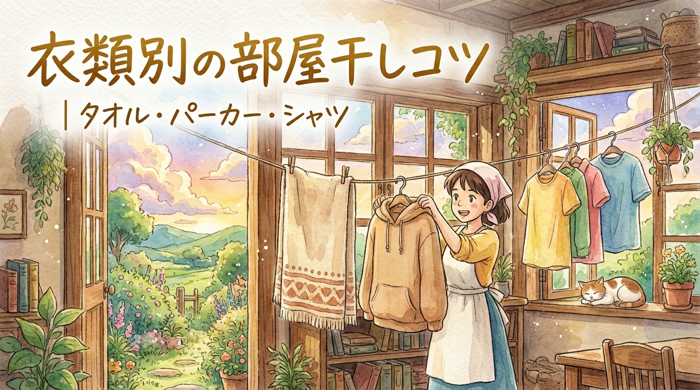 衣類別の部屋干しコツ｜タオル・パーカー・シャツ
